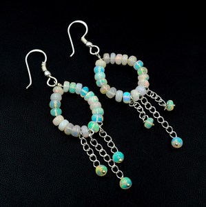 Natural Ethiopian <b>Opal</b> Beads Luxury Silver <b>Earrings</b> with Bezel Setting 20 Gram Gift for Women - Product Image 1