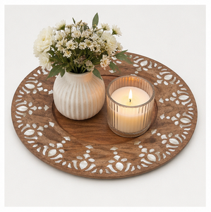 Luxury Handcrafted Acacia Wood Charger <b>Plate</b> with Mother of Pearl Inlay Round <b>Decorative</b> Wooden Dinner <b>Plates</b> for Wedding Table - Product Image 6