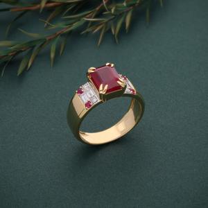 Bague de fiançailles unisexe AMBER JEWELS classique à trois pierres, diamant de laboratoire certifié IGI, style hip-hop, plaqué or massif 14 carats, sertie de griffes - Product Image 2