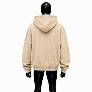 Sweat à capuche zippé personnalisé beige avec motif graphique, coupe oversize, style streetwear, en molleton de coton épais, pour homme, vente en gros, décontracté - Product Image 2