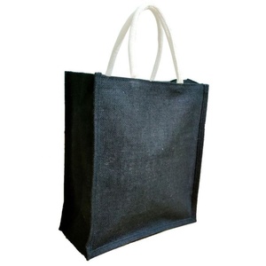 Sophisticated Style Eco-Luxury <b>Jute</b> Shopping <b>Bags</b> Black with Fashionable Leather Handles Sale Stylish Eco-Friendly Accessories - Product Image 5