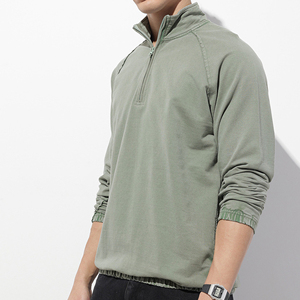 Sweat-shirt à col montant zippé pour homme, manches raglan, effet délavé vintage, pull en polaire, fabricant de vêtements OEM - Product Image 3