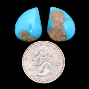 Paire de cabochons en turquoise naturelle d'Arizona, forme poire lisse, taille fantaisie, 16x20mm, pierres semi-précieuses, dos plat, pour bijoux - Product Image 4