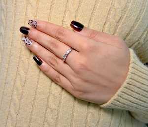 Five Stone Pink & White Lab Grown Diamond <b>Ring</b> Round Cut Diamond With 14K White Gold For Women's Proposal Gift For Girlfriends - Product Image 3