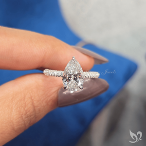 2CT Pear Cut Lab Grown Diamond <b>Ring</b> Statement Teardrop Engagement <b>Ring</b> Three Row Pave Band 10K White Gold <b>Ring</b> - Product Image 5