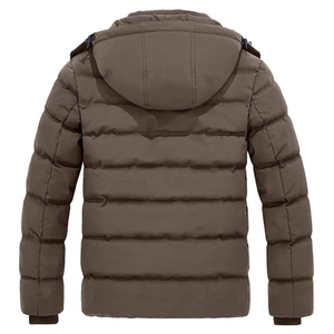Chaqueta acolchada personalizada para hombre con cuello alto, color marrón barro, con cremallera y bolsillos, gruesa, para invierno. - Product Image 3
