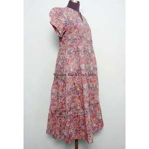 Robe longue décontractée bohème d'été 100% coton non tissé à imprimé floral, manches longues, taille naturelle, écologique - Product Image 4