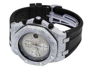 Montre pour homme à cadran blanc, mouvement automatique à quartz, diamants VVS, moissanite, bracelet en caoutchouc noir, prix bas, en solde. - Product Image 2