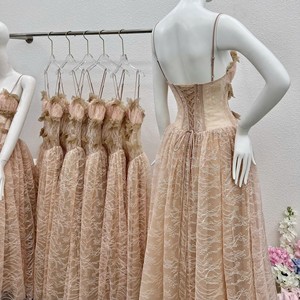 Romantic Empire Waist Chiffon Lace <b>Spaghetti</b> <b>Strap</b> A-Line Maxi <b>Dress</b> with 3D Bow for Women - Product Image 6