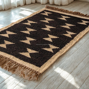 Alfombra rústica de mezcla de algodón de yute con diseño geométrico bohemio Kilim, venta al por mayor, decoración de sala de estar, corredor de yute - Product Image 1