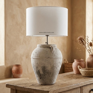 Lampe de table Baselamp 01 en céramique rustique crème, faite à la main, 30x40cm, décoration pour la maison, l'hôtel, Asie, Indonésie - Product Image 5