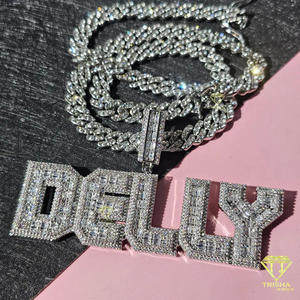 Moissanite Diamond "TREV ' <b>Necklace</b> <b>Custom</b> Letter Pendant Hip Hop Bling Chain Jewelry Gift - Product Image 6