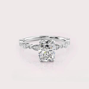 9KT White/Rose/Yellow Gold Lab Grown IGI Certified Vintage Oval <b>Diamond</b> Bridal Ring Prong Micro Pave Settings Rhodium Plated - Product Image 5