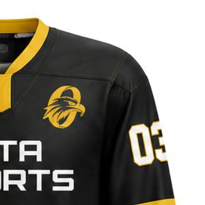 Camiseta de Hockey sobre Hielo Negra y Dorada para Hombre, Manga Larga, Uniforme de Equipo, Transpirable, Ligera, para Práctica Deportiva, Torneos y Eventos Deportivos - Product Image 4