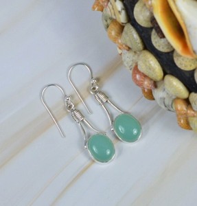 Pendientes de Calcedonia Aqua Natural al por Mayor, Plata de Ley 925, Hechos a Mano, Pendientes Colgantes Ovalados de Calcedonia Aqua - Product Image 3
