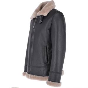 เสื้อแจ็คเก็ตหนังสีเทาชาร์โคลสำหรับผู้ชาย  ปกขนสีเบจ  เสื้อโค้ทขนแกะสำหรับฤดูหนาว  หนังแกะแท้  บุขนแกะอุ่น  เสื้อแจ็คเก็ตนักบิน - Product Image 2