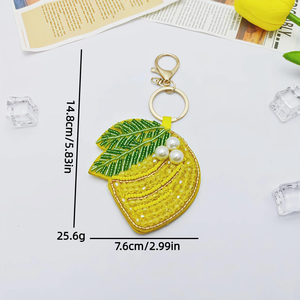 Luxury Handmade Beaded <b>Keychain</b> for Women Embroidered Flower Patch Key Ring Shiny Sequin Crab Lemon Car Bag Pendant Charm - Product Image 2