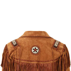 Cowboy Unisex Canvas Slim Quick Dry Streetwear <b>Jacket</b> Long <b>Fringes</b> Original Cow Suede Front - Product Image 4