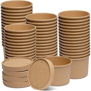 Contenedores de Papel Desechables para Alimentos con Tapas Ventiladas para Sopa Caliente o Helado para Llevar, Tazones y Vasos - Product Image 1