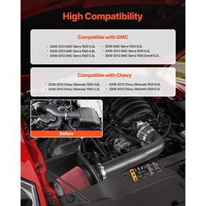 Système d'admission d'air froid + kit de filtre à haut débit avec bouclier thermique pour Chevrolet Silverado/GMC Sierra 1500 4.8L/5.3L/6.2L 2009-2013, améliore - Product Image 2