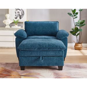 Chaise longue imbottita oversize da 51 pollici in morbido ciniglia blu con poggiapiedi e contenitore - Product Image 3