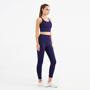 Ropa deportiva, conjunto de 2 piezas de leggings de yoga con cintura elástica, conjunto de sujetador y pantalón de yoga con bloques de color, conjuntos de fitness para gimnasio. - Product Image 1