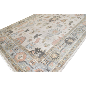 Nouveau tapis de salon Oushak turc fait à la main vintage et design floral doux gris pour salon, bureau ou hall - Product Image 3