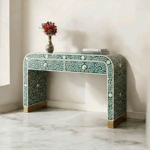 Elegant Bone Inlay Accent Console Table With Intricate Handmade Pattern For Modern Entryway Decoration - Product Image 2