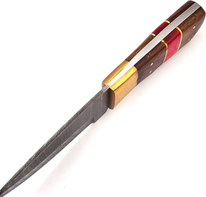 Cuchillo de Caza y Camping Multifuncional de Acero Damasco con Alto Contenido de Carbono, Hoja Recta, Espiga Completa y Mango de Madera Pakka - Product Image 2