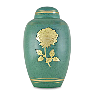 Urna Funeraria de Metal para Cenizas de Adultos, Grabada y Pulida en Latón Verde, Estilo Americano/Europeo - Product Image 1