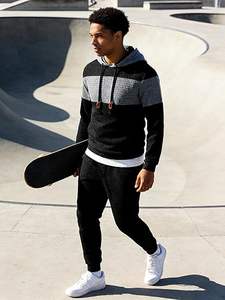 Ensemble jogging décontracté pour homme, automne, hip-hop, 2 pièces, sweat-shirt et pantalon de survêtement, jacquard gaufré, 100% coton, séchage rapide - Product Image 4