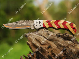 Cuchillo Plegable EDC de Bolsillo, Forjado a Mano, Grado Industrial, Afilado como una Navaja, 58 HRC, Profesional, Sanmai, Cobre, Damasco, de UA Supplies - Product Image 4