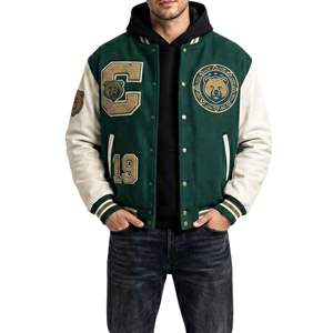 Red Unisex Varsity Jacket Embroidered Letter H Patch Design Crew Neck Windproof Fleece <b>Winter</b> Streetwear Faux Fur Lining Zipper - Product Image 1