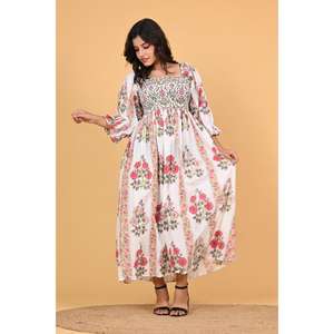 Vestido Maxi Bohemio de Algodón con Estampado Floral, Hecho a Mano en India, Ecológico, de Manga Larga, para Mujer, Diseño de Diseñador, para Fiestas, Otoño, Verano - Product Image 1