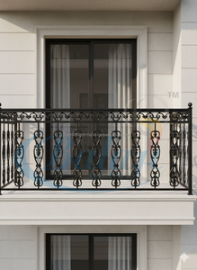 Rampe d'escalier de balcon en fonte robuste de style parisien, surface sablée super fine, balustrade en métal gris hautement poli, sans cadre - Product Image 2