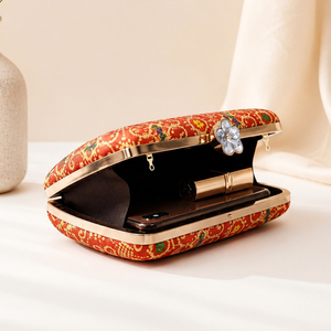 <b>Orange</b> Ethnic Clutch Bag Designer Ethnic <b>Handbag</b> for Women Wedding and Festive Wear - Product Image 3