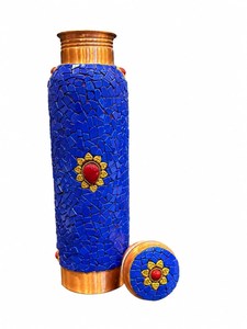 Bohemian Mosaic Copper <b>Water</b> <b>Bottle</b> With Lid Portable Blue Design - Product Image 2