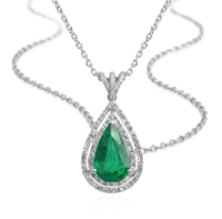 Maravilloso Collar con Colgante de Oro Sólido de 10K, 14K, 18K con Halo de Esmeralda en Forma de Pera y Diamantes de Laboratorio de Corte Redondo, Collar de Novia