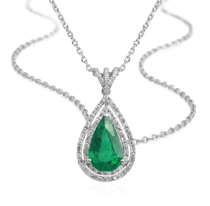 Collar con colgante de halo de piedra de nacimiento, con esmeralda de corte pera y diamante de laboratorio, de oro macizo de 10K y 14K, collar de novia de alta joyería - Product Image 1