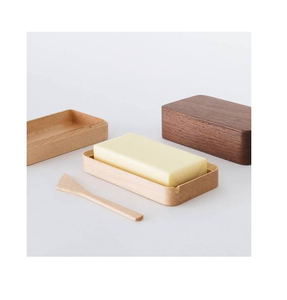 Élégante boîte à beurre en bois d'acacia avec couvercle et couteau à beurre, boîte à beurre rectangulaire en bois, couleur unie, artisanale - Product Image 2