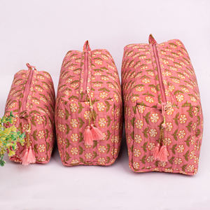 Handmade Cotton Multifunction Fashionable Makeup Bag Set Eco-Friendly Water Resistant Floral Printed Quilted <b>Accessories</b> <b>Travel</b> - Product Image 1