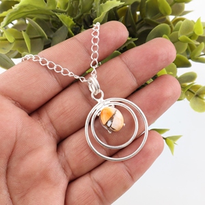 Nature Designer 925 Sterling Silver Natural Oval Shape Cut With Prong Setting Antique Turquoise <b>Copper</b> Orange Gemstones Pendants - Product Image 2