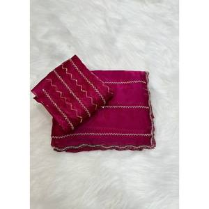 FANCY SILK HAND MOTI WORK SEQUENCE WORK SAREE AVEC BLOUSE NON COUSÉE RANI - Product Image 1