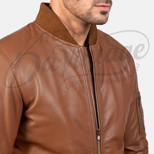 Chaqueta de Cuero Marrón Personalizada para Hombre, Estilo Bomber, con Detalle de Acolchado de Diamantes, Chaqueta de Piloto MA-1, Corte Ajustado, Cuero de Oveja Auténtico - Product Image 3