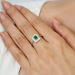 Trendy 925 Sterling <b>Silver</b> Octagon Cut Natural <b>Emerald</b> Gemstone Halo <b>Ring</b> Everyday Wear May Birthstone <b>Ring</b> fine Jewelry - Product Image 4