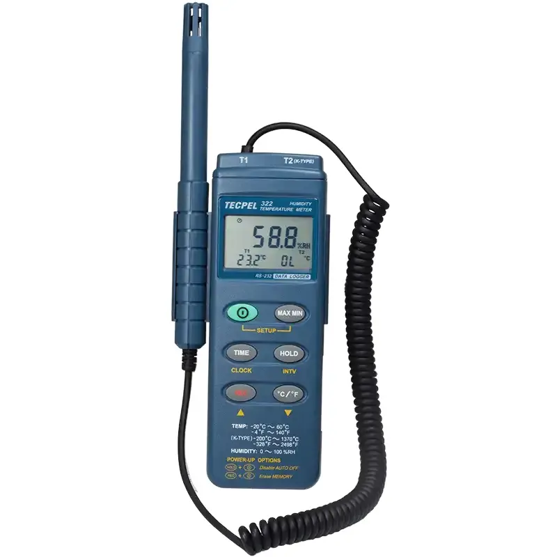 Teclel Pengukur Kelembapan Suhu DTM-322, Perekam Data Log Termo-hygrometer, RS-232 USB