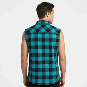 Custom Logo Fashion Men's Sleeveless Plaid <b>Flannel</b> Shirt Turn-down Collar Casual Breathable 100% Cotton Autumn Wear Men T-Shirt - Product Image 2