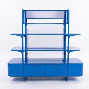 Blue Heavy Duty Gondola Supermarket <b>Shelving</b> 4 Tier Freestanding <b>Metal</b> Rack With Back Epoxy Coated Rectangular Design - Product Image 2
