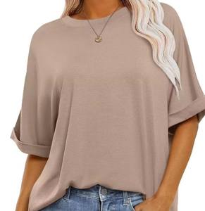 Camiseta de Mujer con Hombros Caídos, Estilo Europeo, Color Sólido, Corte Ajustado, 18 Colores, Informal, Manga Corta, 100% Algodón, para Todas las Temporadas - Product Image 1