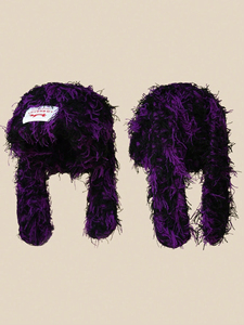 <b>Red</b> Black Faux Fur Trapper Hat Ear Flap Winter Cap Shaggy Furry Outdoor Headwear - Product Image 3